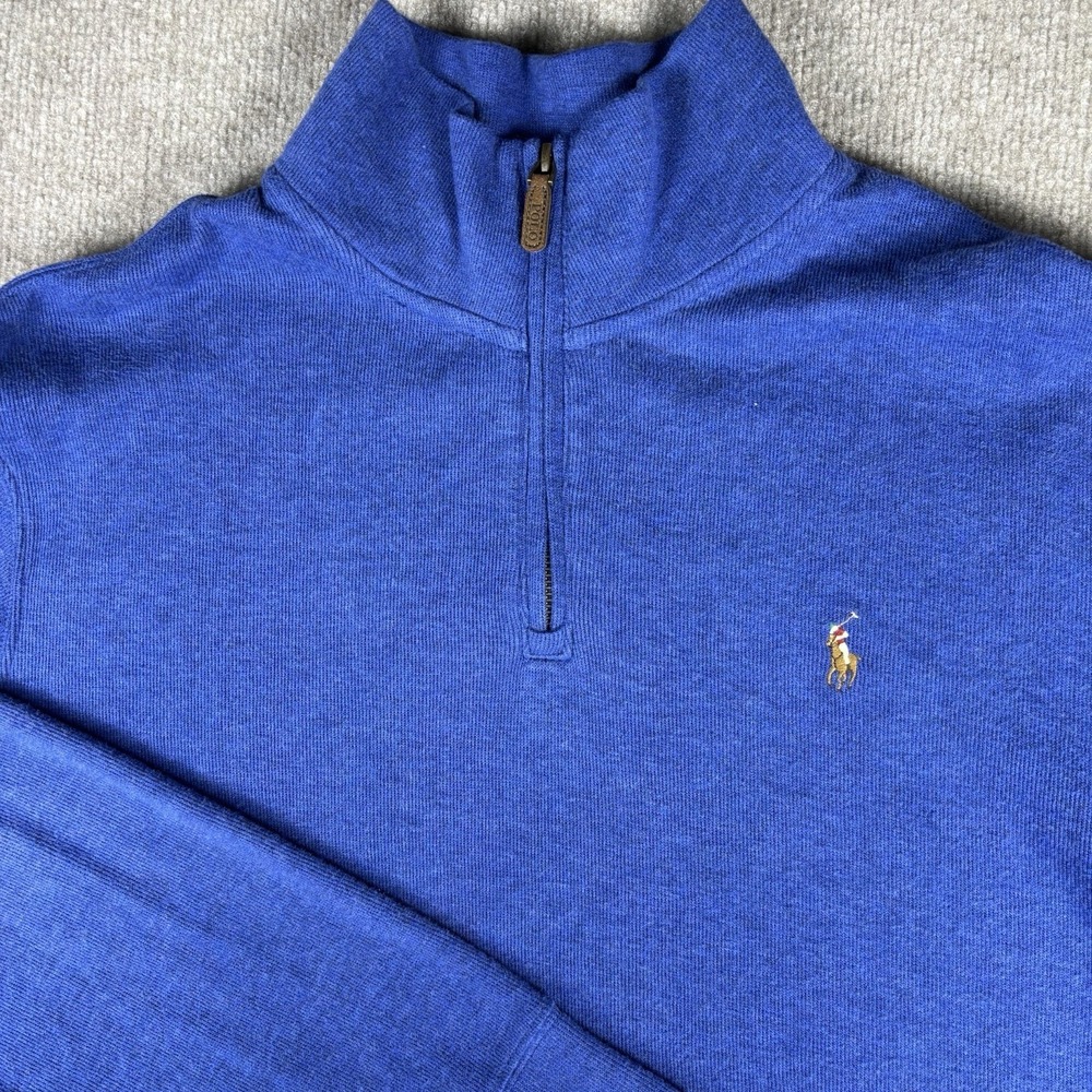 Polo Ralph Lauren Estate Rib 1/4 Zip Sweater Blue Men's Large Cotton